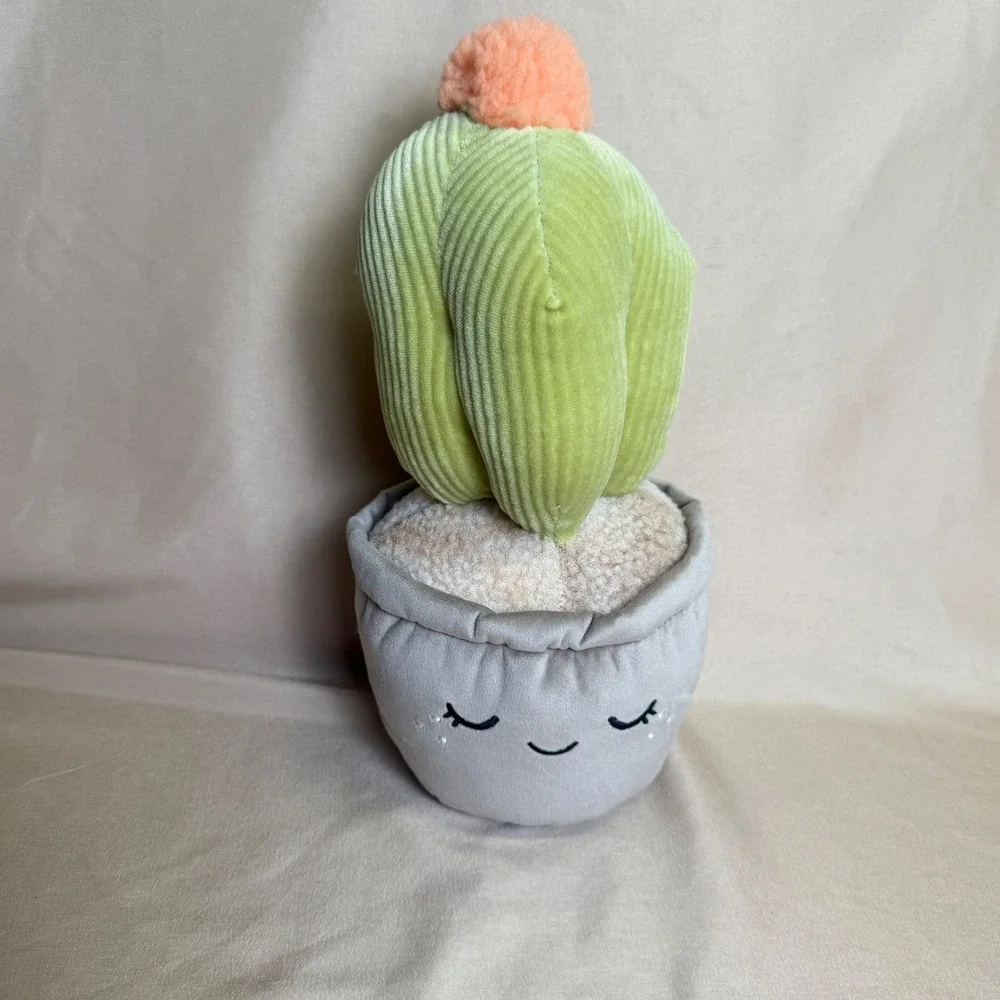 Smoochy Pals Cactus Plush Soft Squishy Green Corduroy Desert Plant Toy Grey Pot